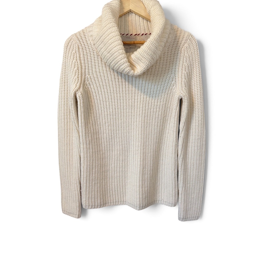 Banana Republic Heritage Cream Wool Blend Ribbed Cowl Neck Sweater Womens Medium